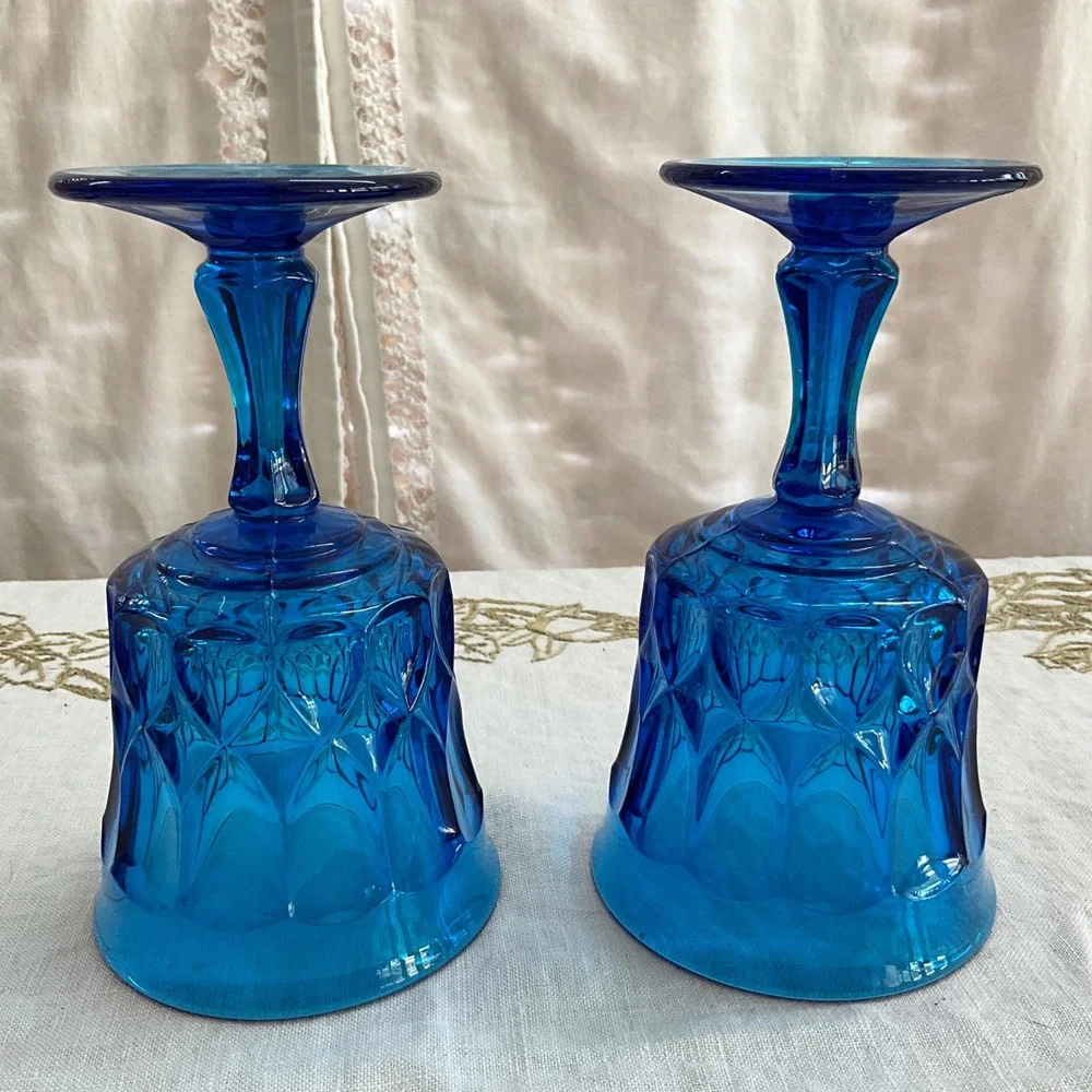 Vintage Set of 2 Noritake Perspective Cobalt Blue Water Goblets Wine Footed
